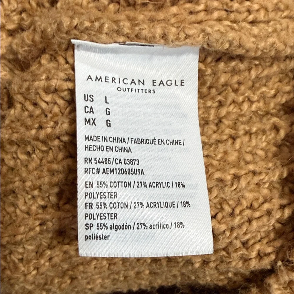 American Eagle Tan‎ Mock Neck Cable Knit Cropped Sweater Minimalist Boxy Size L